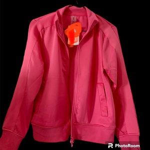 Hot pink zipper sweatsuit with side pockets.Drawstring and elastic waist.